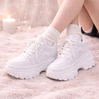 SoftSlipsy Women's White Chunky Platform Sneakers | 14CM Height Boost Trainers