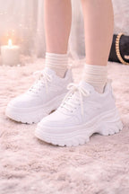 SoftSlipsy Women's White Chunky Platform Sneakers | 14CM Height Boost Trainers