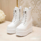 SoftSlipsy Women's White Chunky Platform Ankle Boots | +14CM Height Increasing Fashion