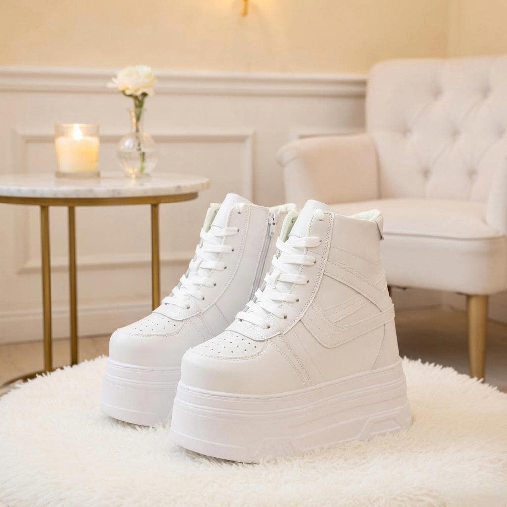 SoftSlipsy Women's White Chunky Platform Sneakers | +14CM Height Increasing Trainers