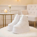 SoftSlipsy Women's White Chunky Platform Sneakers | +14CM Height Increasing Trainers