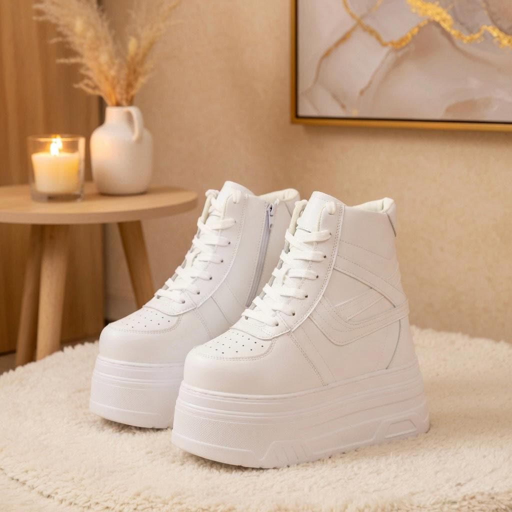 SoftSlipsy Women's White Chunky Platform Sneakers | +14CM Height Increasing Trainers