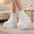 SoftSlipsy Women's White Chunky Platform Sneakers | +14CM Height Increasing Trainers
