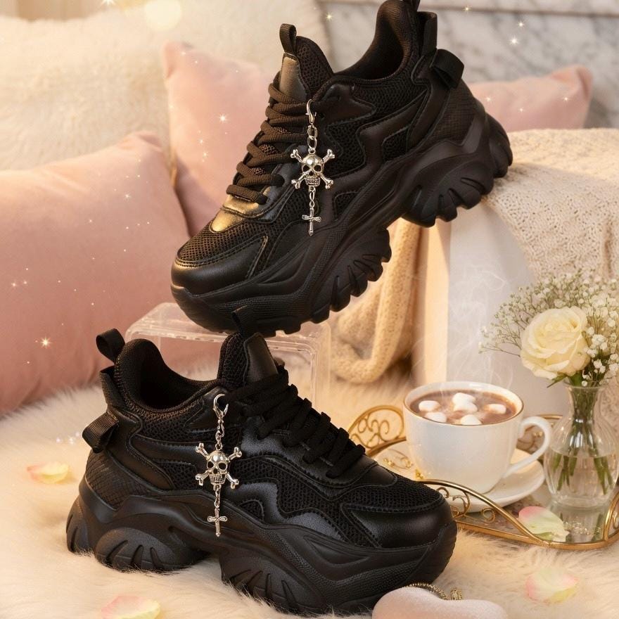 SoftSlipsy Black Platform Sneakers Women | Chunky Edgy Street Style Trainers (+14CM Height)