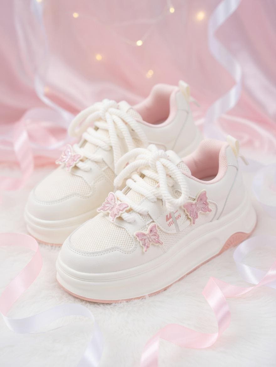 SoftSlipsy butterfly Platform Sneakers Women | Butterfly Floral Chunky Trainers