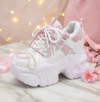 SoftSlipsy 10.5CM. Chunky Platform Sneakers Women, Height Increasing, White Korean Streetwear Trainers