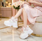 SoftSlipsy 10.5CM. Chunky Platform Sneakers Women, Height Increasing, White Korean Streetwear Trainers