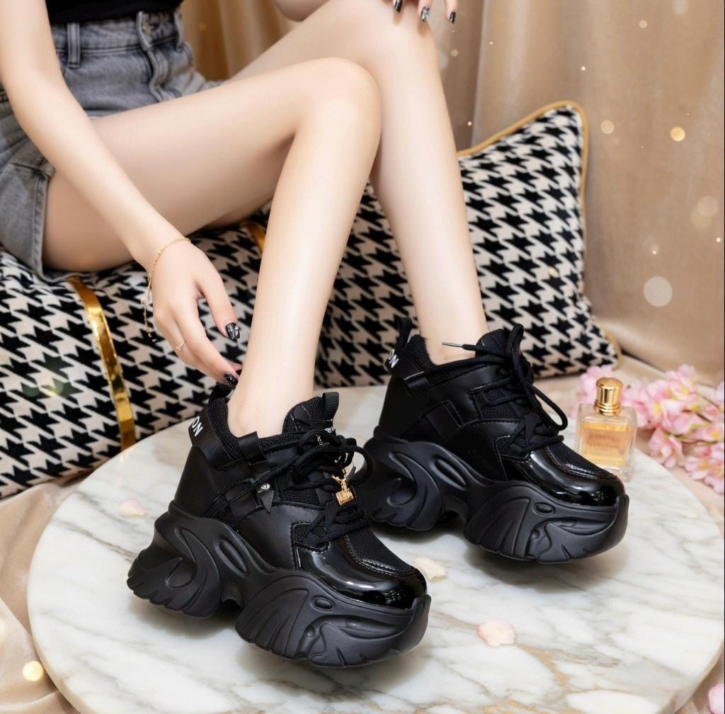SoftSlipsy 10.5CM. Chunky Platform Sneakers Women, Height Increasing, White Korean Streetwear Trainers