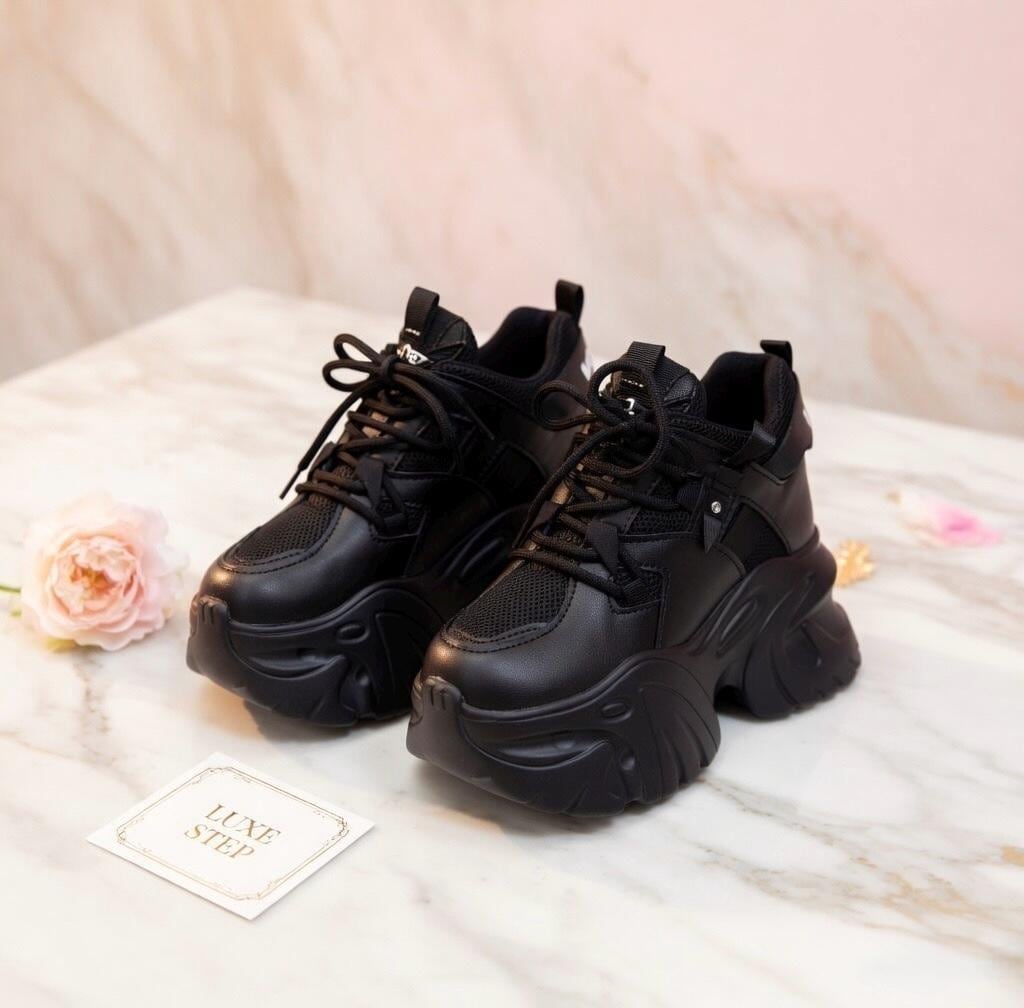 SoftSlipsy Chunky Platform Sneakers Women: Black Korean Style Height Increasing Trainers