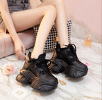 SoftSlipsy Chunky Platform Sneakers Women: Black Korean Style Height Increasing Trainers