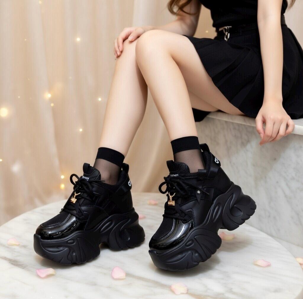 SoftSlipsy Chunky Platform Sneakers Women: Black Korean Style Height Increasing Trainers