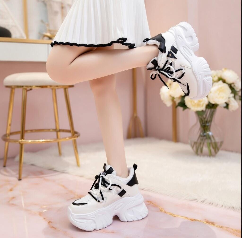 SoftSlipsy Chunky Platform Sneakers Women: Black Korean Style Height Increasing Trainers
