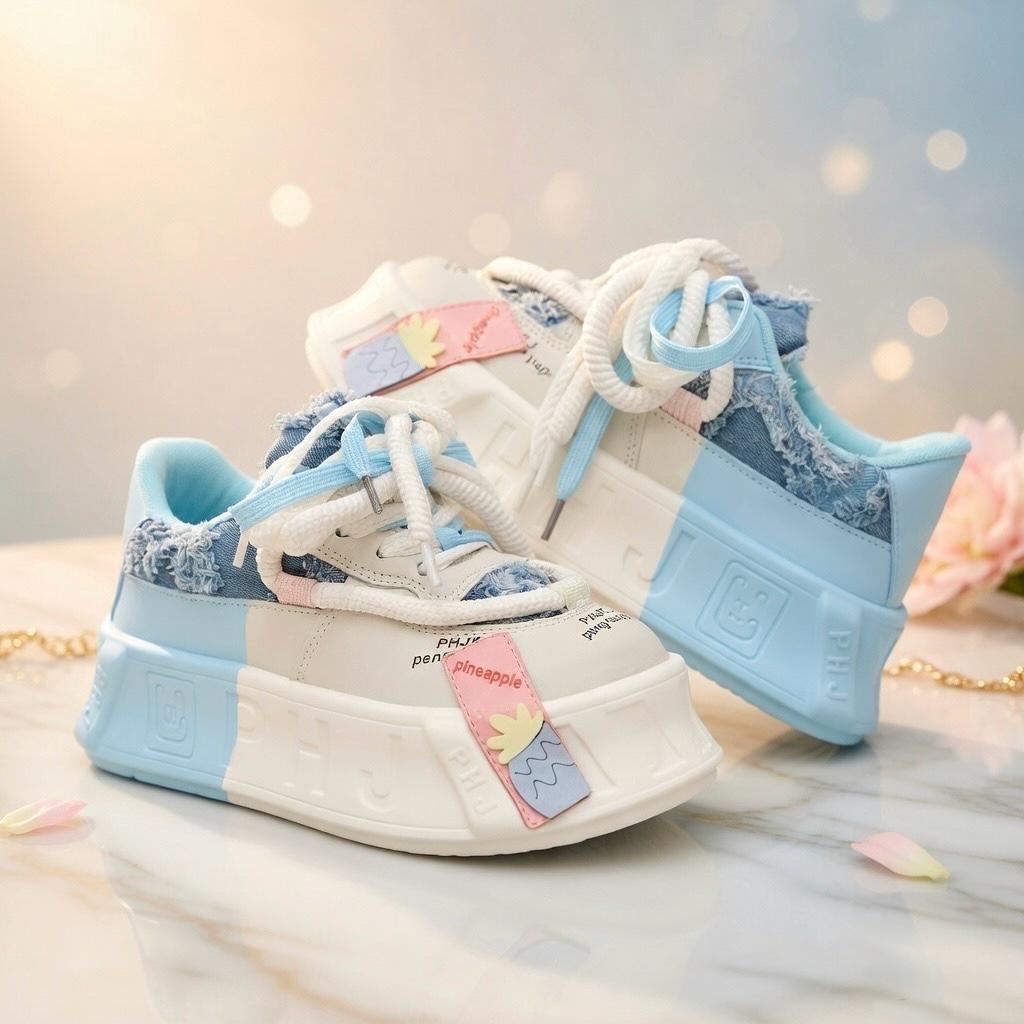 SoftSlipsy Kawaii Platform Sneakers, Pastel Pink Chunky Sole Trainers, Harajuku Style Casual Shoes