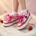 SoftSlipsy Pink Strawberry Platform Sneakers | Kawaii Chunky Sole Trainers, Korean Casual