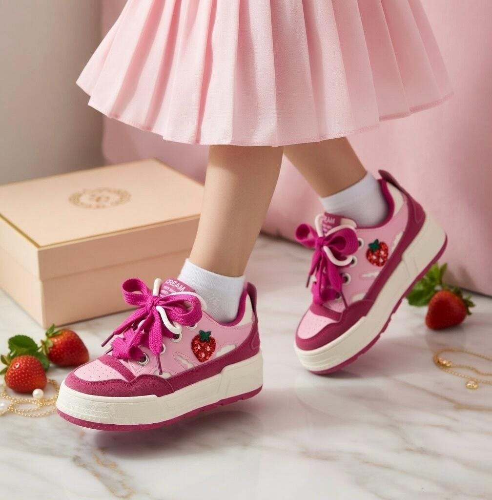 SoftSlipsy Pink Strawberry Platform Sneakers | Kawaii Chunky Sole Trainers, Korean Casual