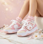 SoftSlipsy Cat Paw Platform Sneakers | White Chunky Kawaii Trainers, Korean Streetwear