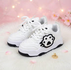 SoftSlipsy Cat Paw Platform Sneakers | White Chunky Kawaii Trainers, Korean Streetwear