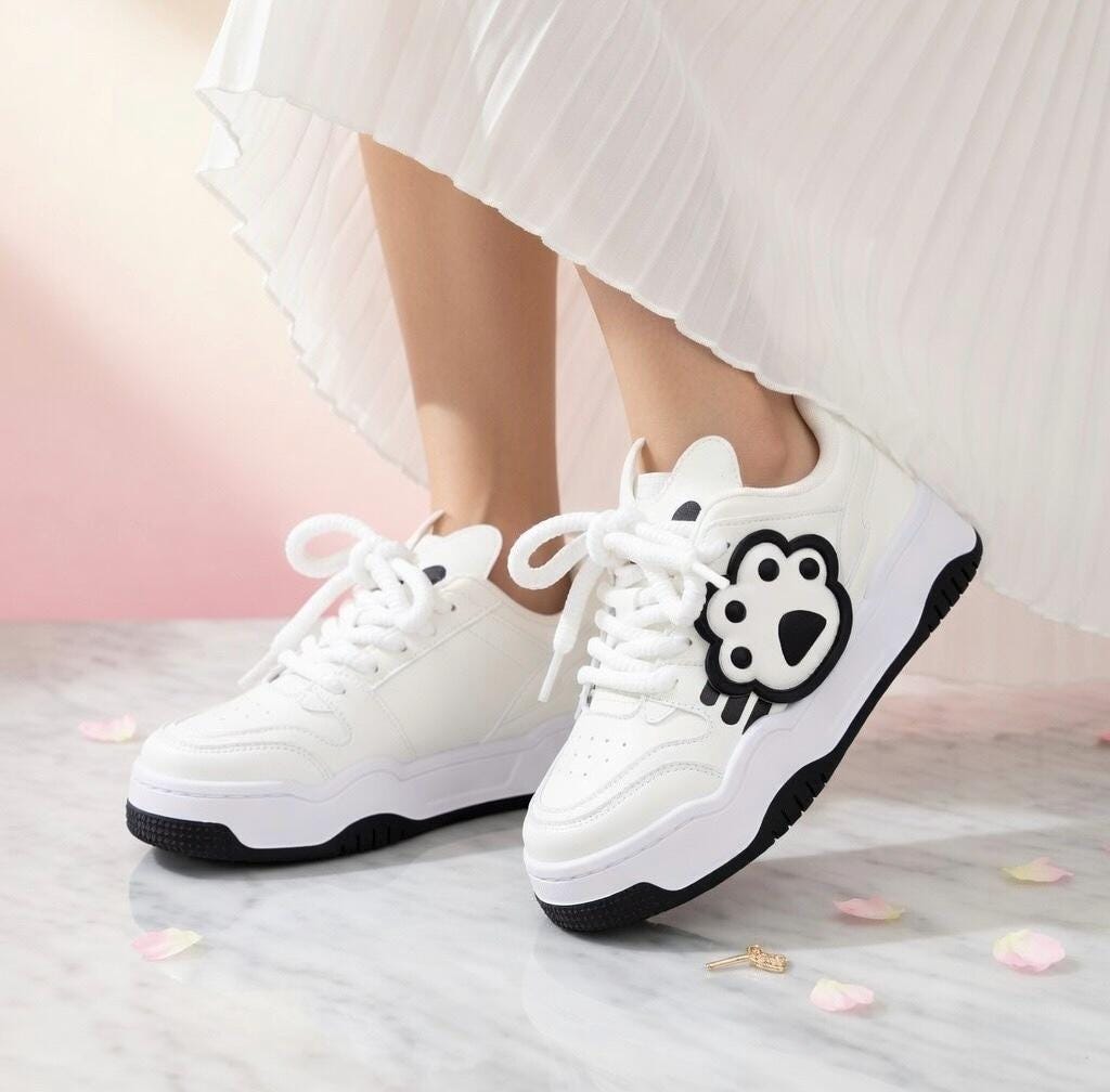 SoftSlipsy Cat Paw Platform Sneakers | White Chunky Kawaii Trainers, Korean Streetwear