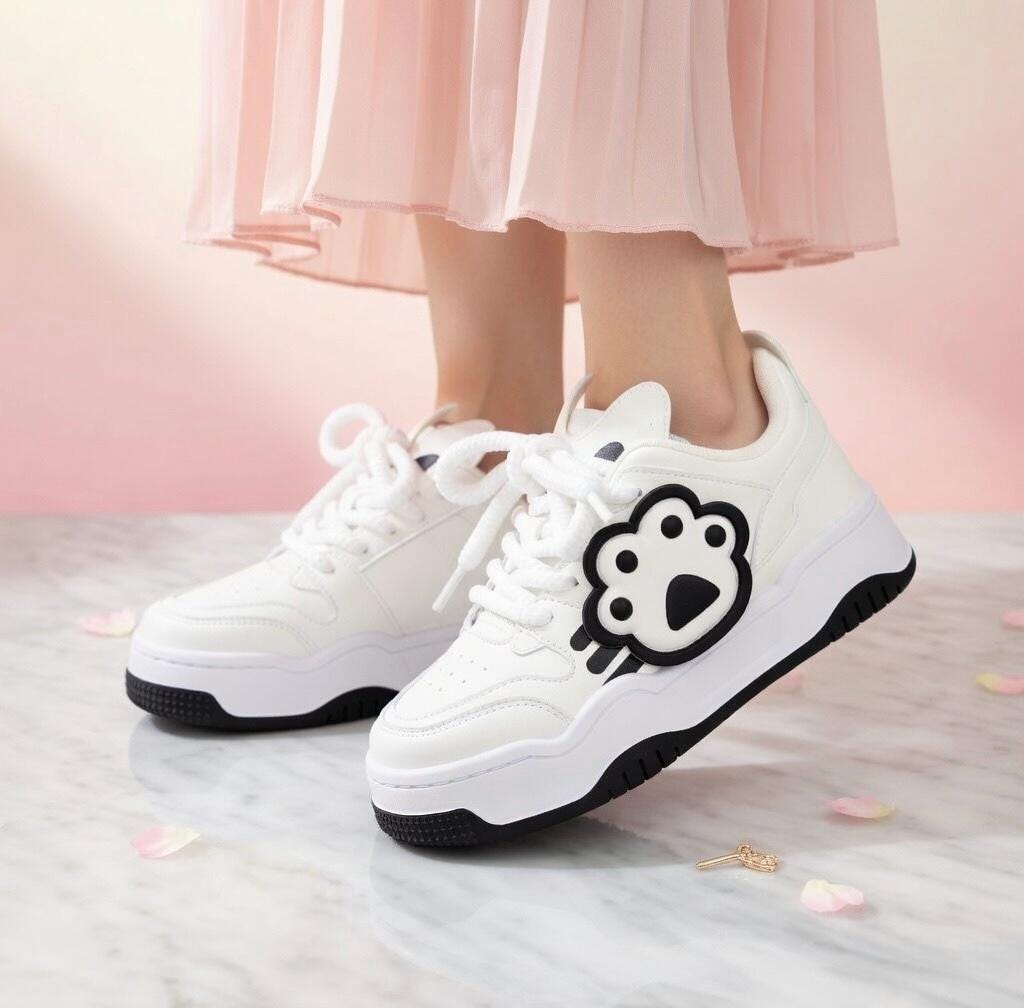 SoftSlipsy Cat Paw Platform Sneakers | White Chunky Kawaii Trainers, Korean Streetwear