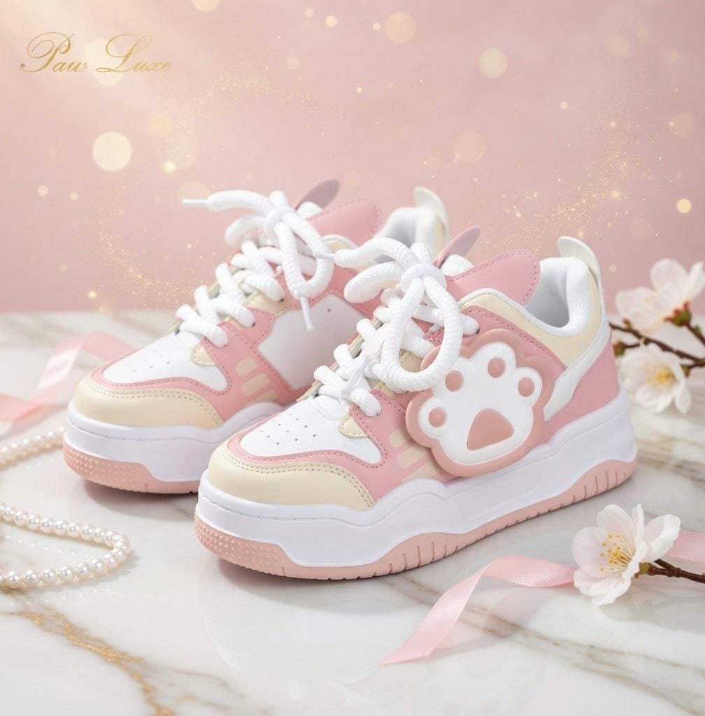 SoftSlipsy Cat Paw Platform Sneakers | White Chunky Kawaii Trainers, Korean Streetwear