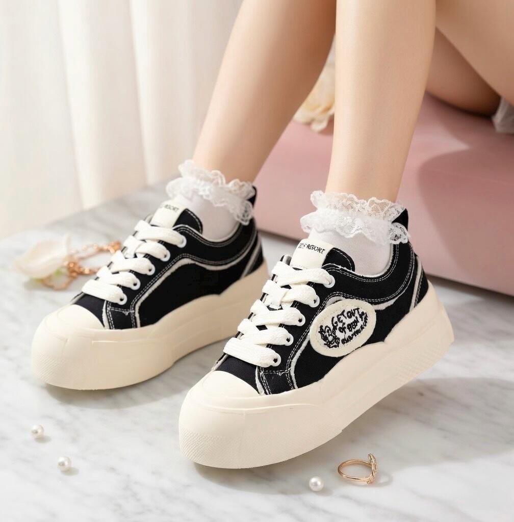 SoftSlipsy White Canvas Platform Sneakers Women – Thick Sole Casual Trainers, Soft Girl Style Shoes