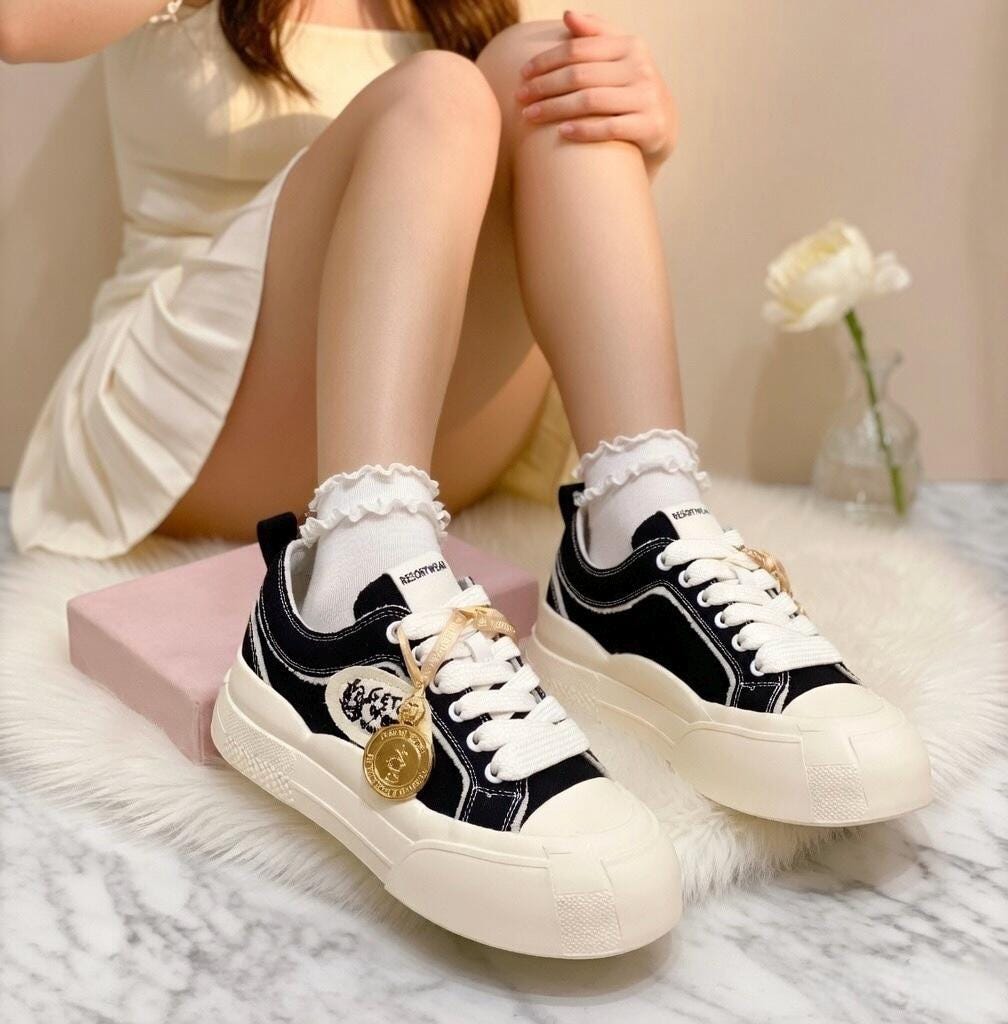 SoftSlipsy White Canvas Platform Sneakers Women – Thick Sole Casual Trainers, Soft Girl Style Shoes