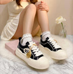 SoftSlipsy White Canvas Platform Sneakers Women – Thick Sole Casual Trainers, Soft Girl Style Shoes