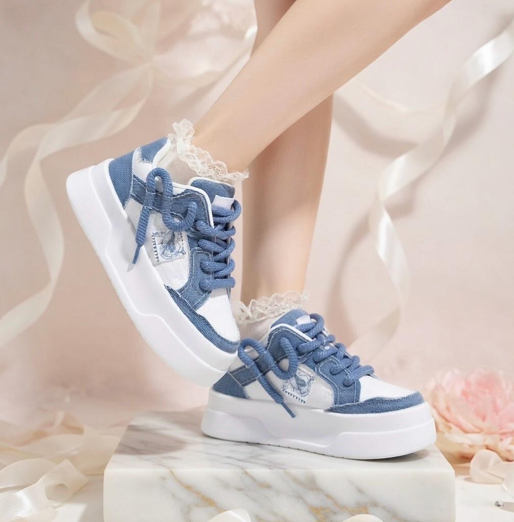 SoftSlipsy Blue Denim Platform Sneakers Women | Chunky Sole Skate Trainers Streetwear