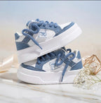 SoftSlipsy Blue Denim Platform Sneakers Women | Chunky Sole Skate Trainers Streetwear