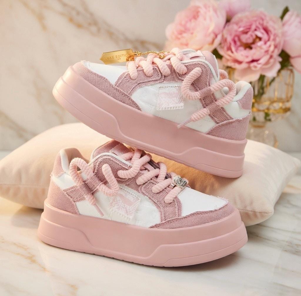 SoftSlipsy Blue Denim Platform Sneakers Women | Chunky Sole Skate Trainers Streetwear