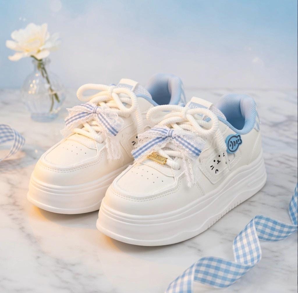 SoftSlipsy Kawaii Cat Platform Sneakers Women | Fish Detail Chunky Trainers, Casual Shoes
