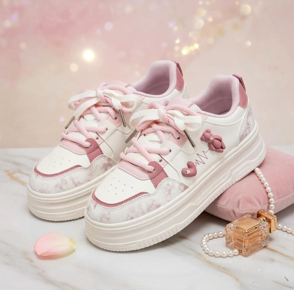 SoftSlipsy Kawaii Bear Platform Sneakers Women, Chunky Sole Streetwear Trainers