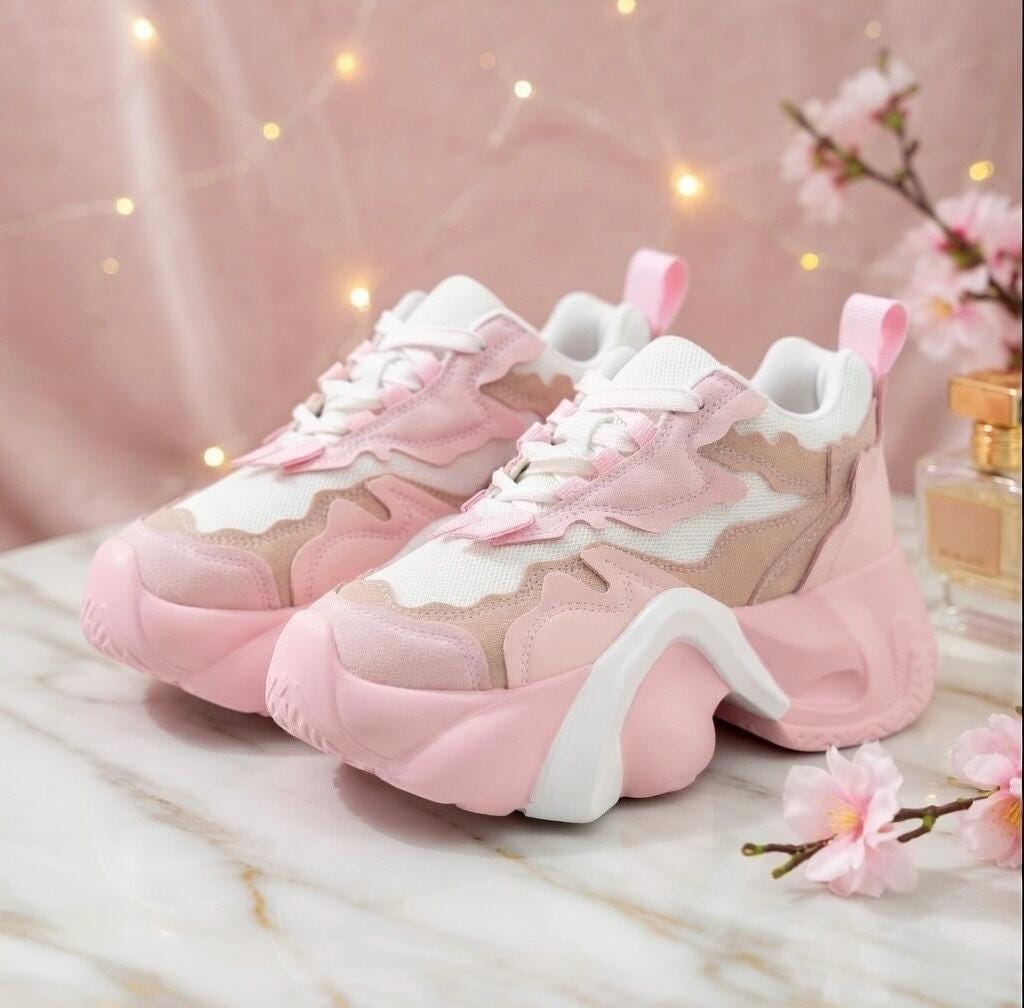 SoftSlipsy Pink Chunky Platform Sneakers | Women's Korean Style Trainers, Soft Girl Streetwear