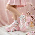 SoftSlipsy Pink Chunky Platform Sneakers | Women's Korean Style Trainers, Soft Girl Streetwear