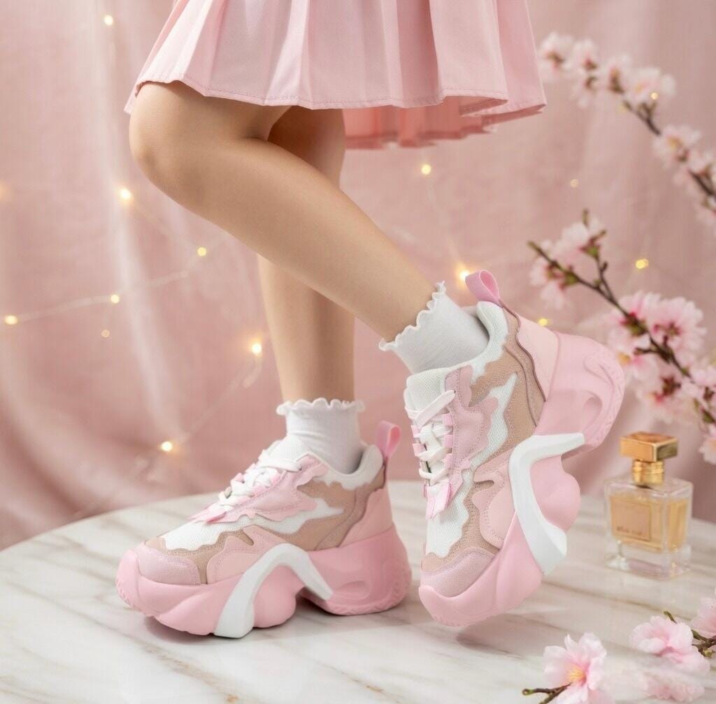 SoftSlipsy Pink Chunky Platform Sneakers | Women's Korean Style Trainers, Soft Girl Streetwear