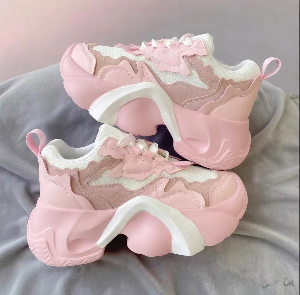 SoftSlipsy Pink Chunky Platform Sneakers | Women's Korean Style Trainers, Soft Girl Streetwear