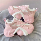SoftSlipsy Pink Chunky Platform Sneakers | Women's Korean Style Trainers, Soft Girl Streetwear