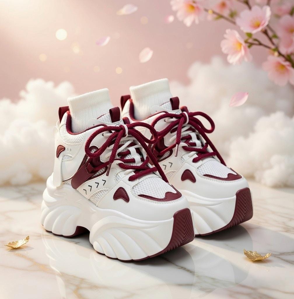 SoftSlipsy Red White Platform Sneakers Women Height Increasing Trainers Thick Sole Streetwear