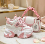 SoftSlipsy Pink Chunky Platform Sneakers | Women's Height Increasing Trainers, Korean Fashion Style