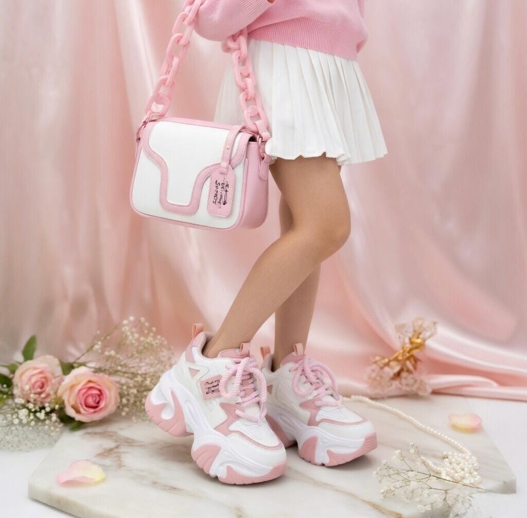 SoftSlipsy Pink Chunky Platform Sneakers | Women's Height Increasing Trainers, Korean Fashion Style