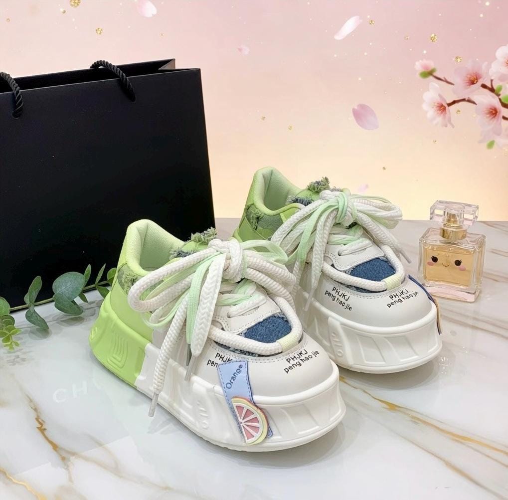 SoftSlipsy Kawaii Platform Sneakers, Pastel Pink Chunky Sole Trainers, Harajuku Style Casual Shoes
