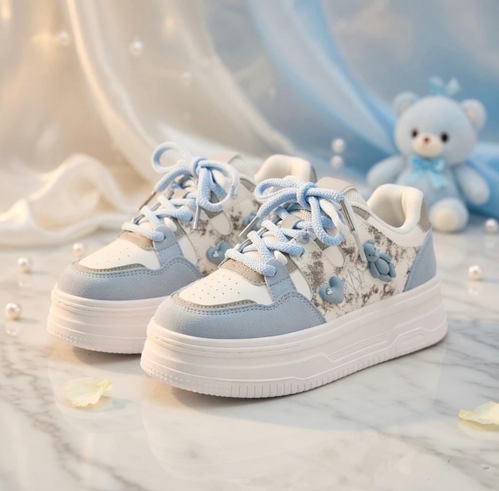 SoftSlipsy Kawaii Bear Platform Sneakers Women, Chunky Sole Streetwear Trainers