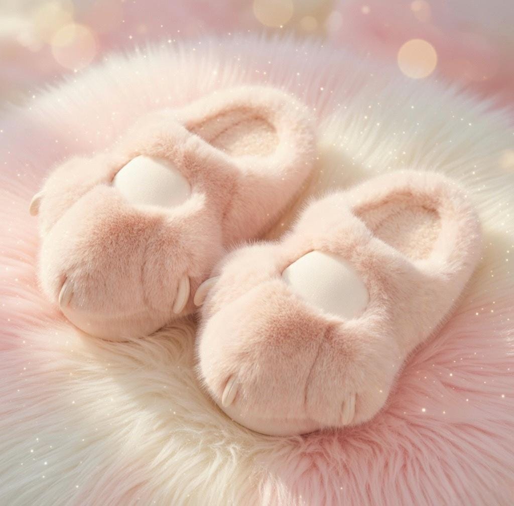 Plush Cat Paw Slippers | Soft Fluffy Indoor House Shoes, Cozy Winter Warmth | SoftSlipsy