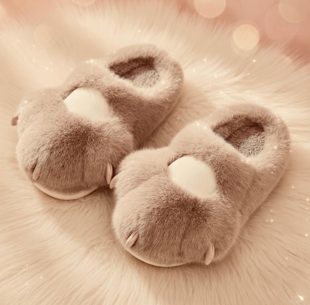 Plush Cat Paw Slippers | Soft Fluffy Indoor House Shoes, Cozy Winter Warmth | SoftSlipsy