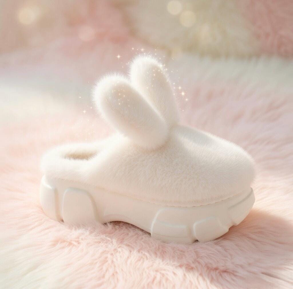 Plush Bunny Platform Slippers, Fluffy Cozy House Shoes, Kawaii Warm Indoor Footwear | SoftSlipsy