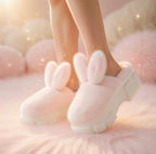 Plush Bunny Platform Slippers, Ultra-Soft Cozy House Shoes, Warm Winter Indoor Slipper | SoftSlipsy