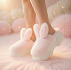 Plush Bunny Platform Slippers | Chunky Sole Cozy Indoor Shoes | SoftSlipsy