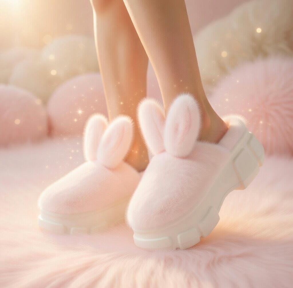 Plush Bunny Platform Slippers, Fluffy Cozy House Shoes, Kawaii Warm Indoor Footwear | SoftSlipsy