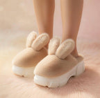 Plush Bunny Platform Slippers | Chunky Sole Cozy Indoor Shoes | SoftSlipsy