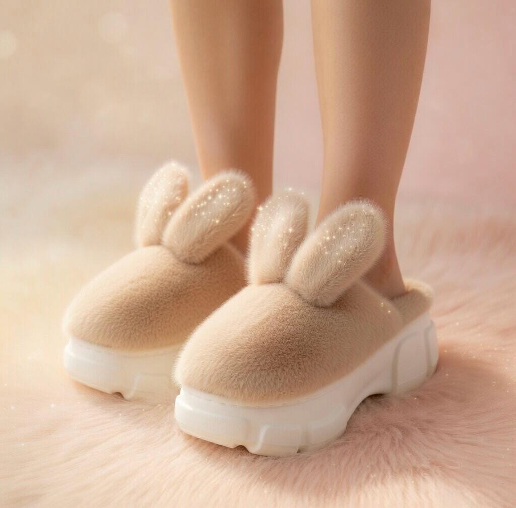 Plush Bunny Platform Slippers, Fluffy Cozy House Shoes, Kawaii Warm Indoor Footwear | SoftSlipsy